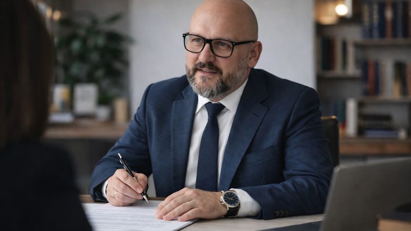 Radca prawny Hubert Kaczmarek podczas konsultacji z klientem